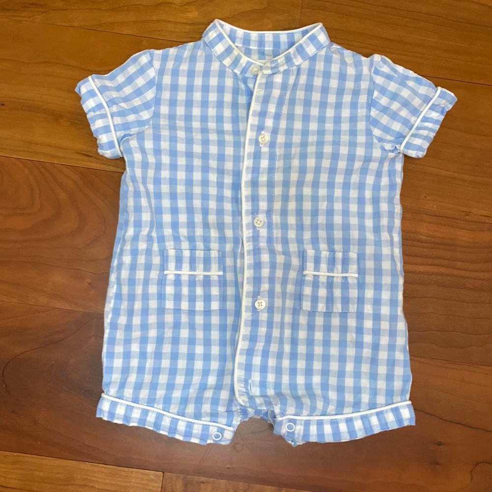 Blue Gingham Short Onesie